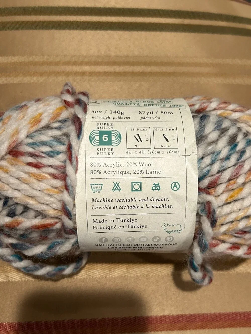 Hudson Bay New Skein Lion Brand Wool-Ease Thick Quick Yarn Ivory Green Red Blue